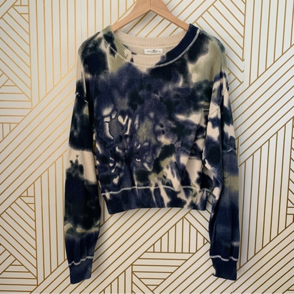 Natural life 100% Cotton cropped tie dye knit sweater  top drop shoulder seam L